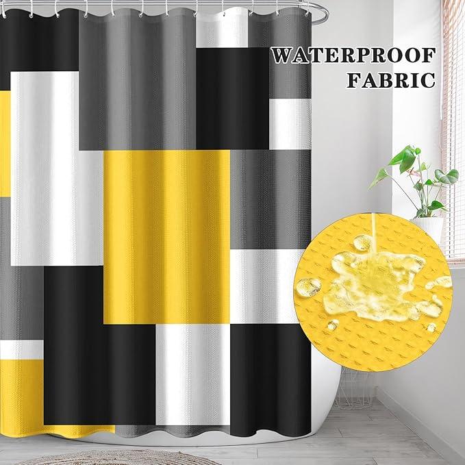 Culudea Geometric Yellow White Shower Curtain Set, Black and Gray Modern Bathroom Window Waterproof Shower Curtain Set for Bathroom Decor - ModernBath