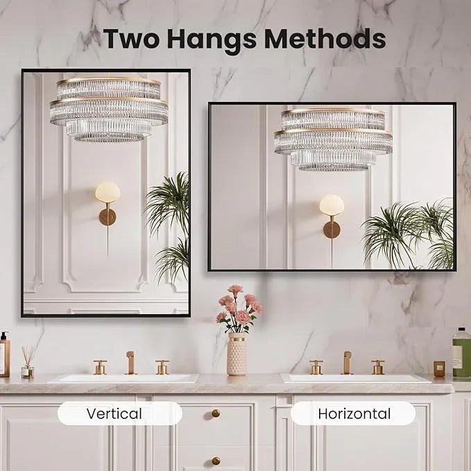 LOAAO Black Bathroom Mirror 24"X32" for Wall, Rectangle Bathroom Vanity Mirror, Hangs Vertically or Horizontally, Easy to Install, Modern Design - ModernBath