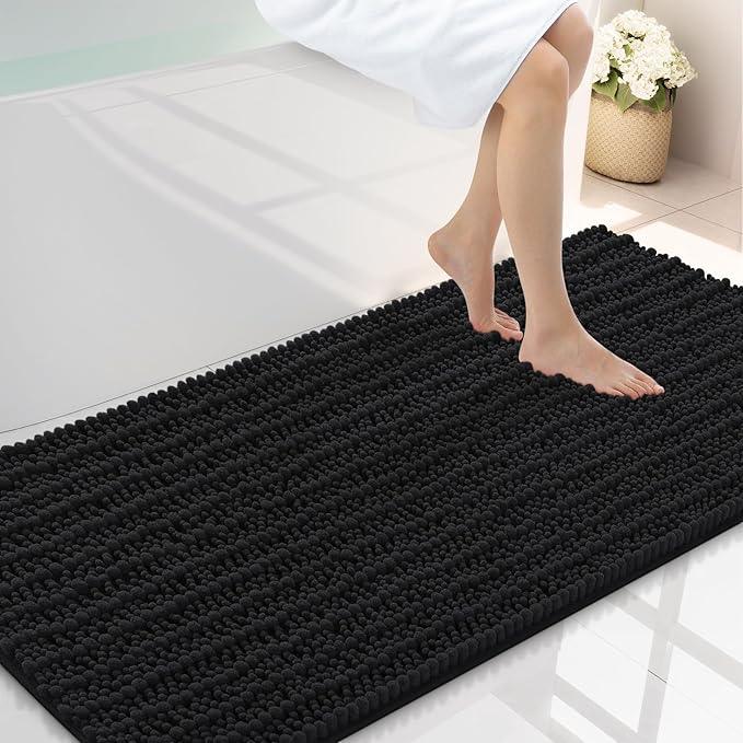 Smiry Bathroom Rugs Mat 47x24, Extra Soft Absorbent Chenille Bath Rugs, Non Slip Rubber Backing Machine Washable Quick Dry Bath Mats for Bathroom Floor, Tub, Shower, Home Decor Accessories, Black - ModernBath