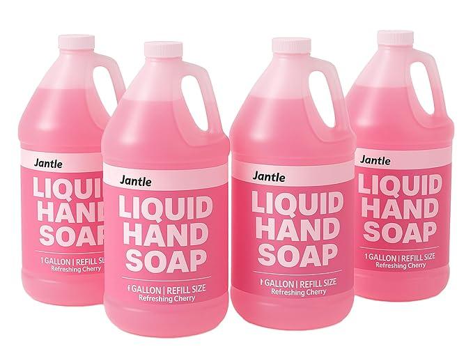 Jantle Hand Soap Gallon Refill, Cleansing Liquid Soap, Soothing Pink Lotion Soap Refill, Bulk Hand Soap Refill - Gentle on Skin, Cherry Scent - 1 Gallon per Bottle - 4 Pack - ModernBath