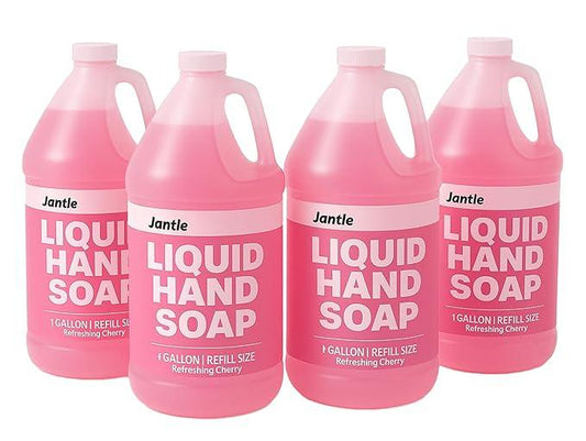 Jantle Hand Soap Gallon Refill, Cleansing Liquid Soap, Soothing Pink Lotion Soap Refill, Bulk Hand Soap Refill - Gentle on Skin, Cherry Scent - 1 Gallon per Bottle - 4 Pack - ModernBath