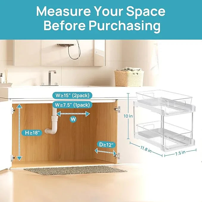 Vtopmart 4 Pack Bathroom Organizer, 2 Tier White Under Sink Organizers Vanity Countertop Storage Container,Cabinet Drawers Bins, Pull-Out Organization with Track for Pantry, Kitchen - ModernBath