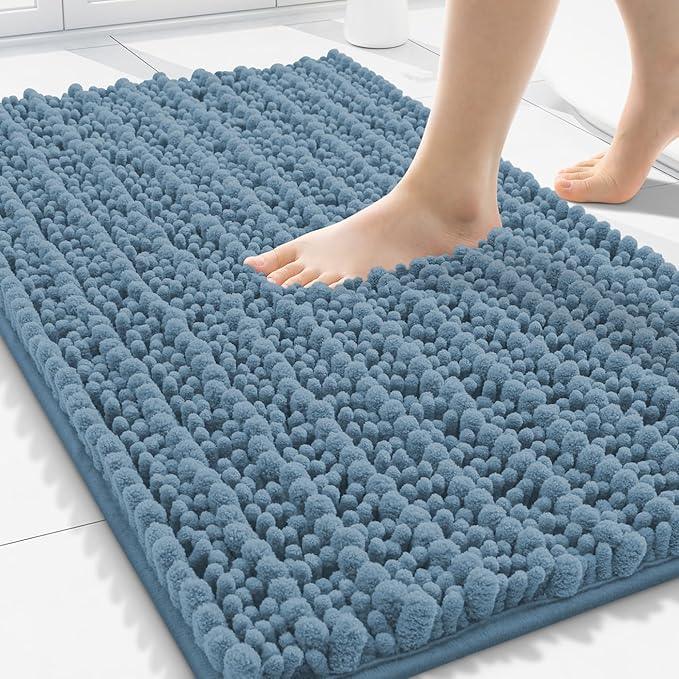 Smiry Bathroom Rugs Mat 30x20, Extra Soft Absorbent Chenille Bath Rugs, Non Slip Rubber Backing Machine Washable Quick Dry Bath Mats for Bathroom Floor, Tub, Shower, Home Accessories, Grayish Blue - ModernBath