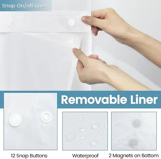 EUTXL White No Hook Shower Curtain with Snap in Liner,230GSM Waffle Weave Shower Curtains for Bathroom,71W x 74H - ModernBath