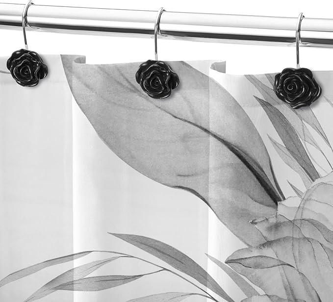 Litabel Rose Flower Shower Curtain Hooks 12PCS,Home Decorative Black Rose Shower Curtain Hooks Metal Rustproof Cute Rose Flower Shower Hooks Rings Bathroom Shower Rods Curtains - ModernBath