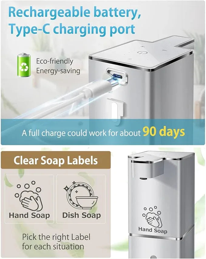 JEMISUN Automatic Liquid Soap Dispenser Touchless Soap Dispenser 380ml/12.8oz Rechargeable, Wall Mounted,4 Levels Adjustable Auto Soap Pump for Bathroom Kitchen Dish Soap - ModernBath