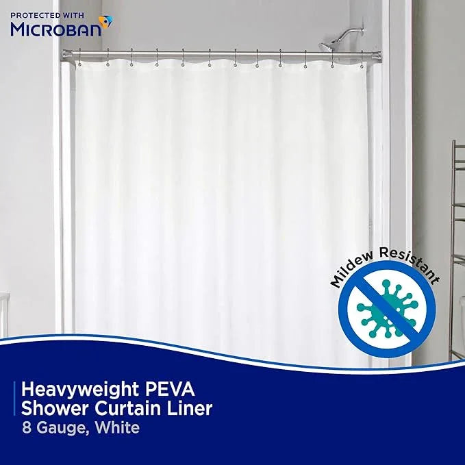 Kenney MB61169 Microban Protected Heavyweight 8 Gauge Waterproof PEVA Shower Curtain Liner with Rust-Resistant Metal Grommets and Weighted Magnetic Hem for Bathroom, 70" W x 72" H, White - ModernBath