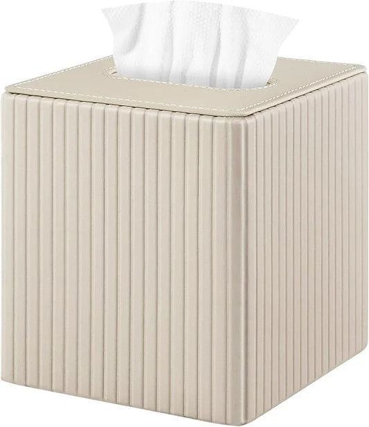 XNONE PU Leather Tissue Box Cover Square Tissue Box Holder for Bathroom Vanity Countertop Night Stands Bedroom Office Desk,Modern Tissue Decorative Organizer with Magnetic Closure (Beige) - ModernBath