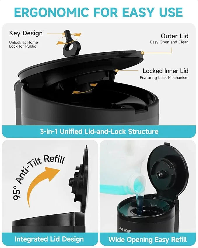AIKE Automatic Wall Mount Liquid Soap Dispenser, Commercial Stainless Steel with 25oz Large Capacity Save Time Effort and Cost,Model AK1205(Matte Black) - ModernBath