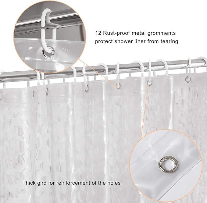 WELTRXE EVA Shower Curtain Liner with Magnets, 72 x 78 Inch Waterproof 3D Water Cube Clear Bathroom Shower Curtains, No Chemical Smell, Heavy Duty, Extra Long for Shower Stall, Bathtubs, 12 Hooks - ModernBath