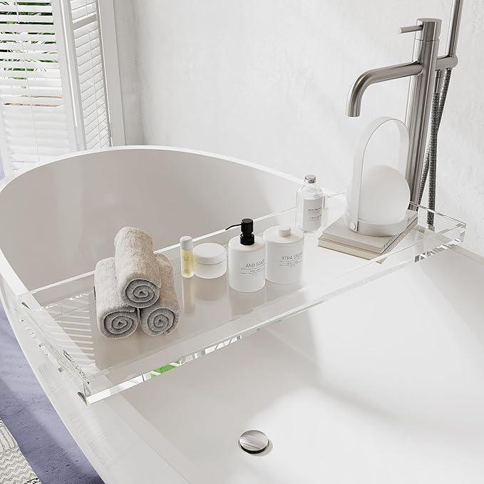 CXNGD Bathtub Tray Table, Clear Acrylic, Anti-Slip Bath Caddy, 32.3 * 7.87 * 1.18in - ModernBath