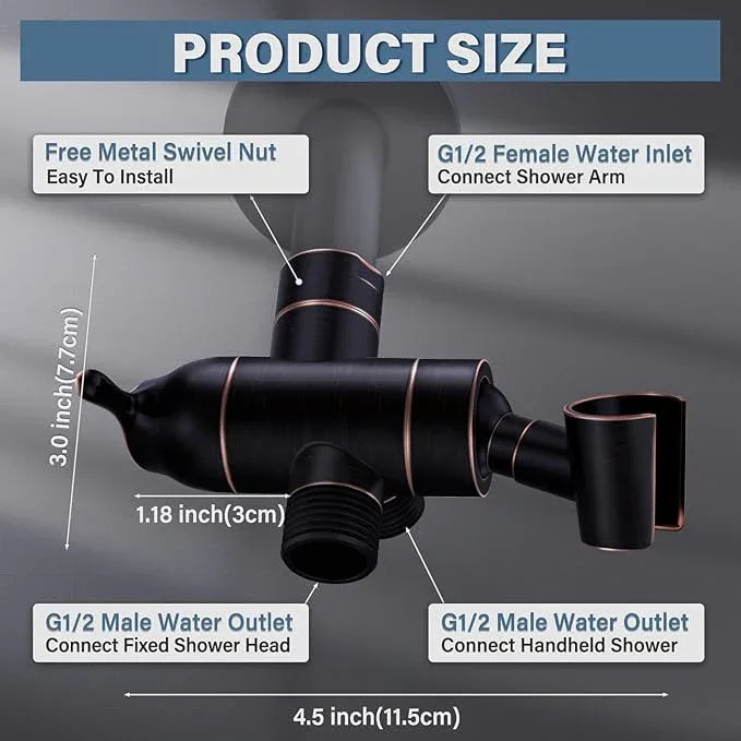 Shower Arm Diverter with Handshower Mount, G1/2 Brass 3 Way Diverter Valve Bathroom Universal Shower System Replacement for Handheld Shower and Fixed Shower Head, Oil Rubbed Bronze - ModernBath