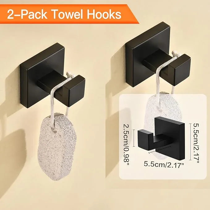 Towel Racks for Bathroom Black,5-Piece 16" Towel Bar Bathroom Hardware Accessories Wall Mounted Include Hand Towel Rod,Toilet Paper Holder with Shelf,Towel Holder,Robe Hook Matte - ModernBath
