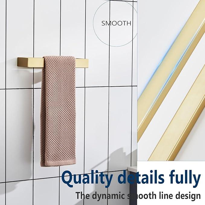 KOKOSIRI Towel Rings Brushed Gold Hand Towel Bars 9-Inch Kitchen Towel Rack Stainless Steel Bathroom Hardware Wall Mounted, 2 Pack B4008BG-L9-P2 - ModernBath