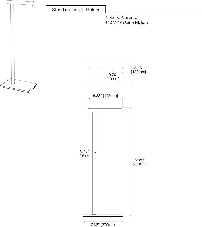 Gatco 1431SN, Modern Rectangle Base Freestanding Toilet Paper Holder, 22.25”, Satin Nickel/Free Standing Toilet Tissue Holder Stand with Weighted Base - ModernBath