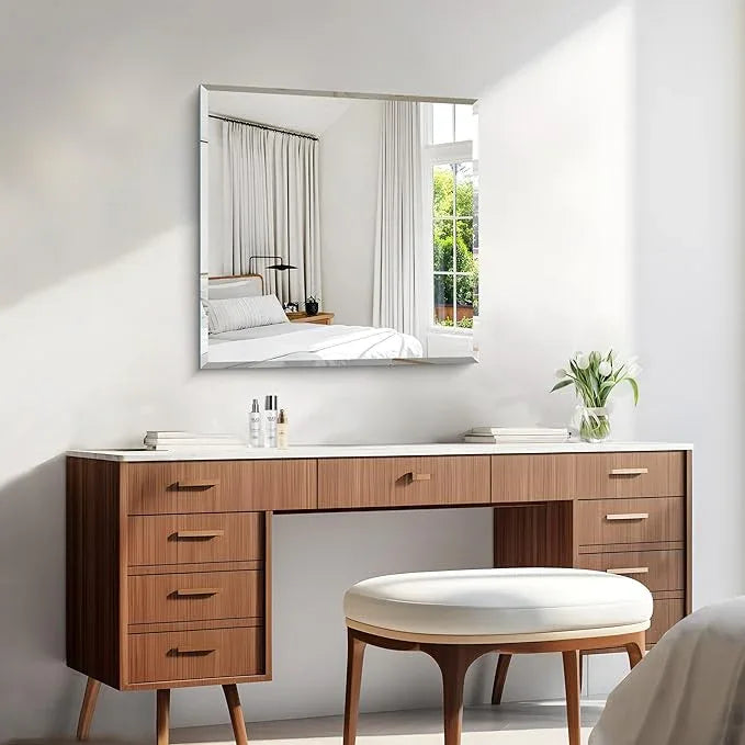 KOCUUY Beveled Square Mirror, 24x24 Inch Frameless Bathroom Mirror for Over Sink, Upgraded Shatterproof Beveled Unframed Design Mirror for Bathroom, Bedroom, Hang Horizontal/Vertical - ModernBath