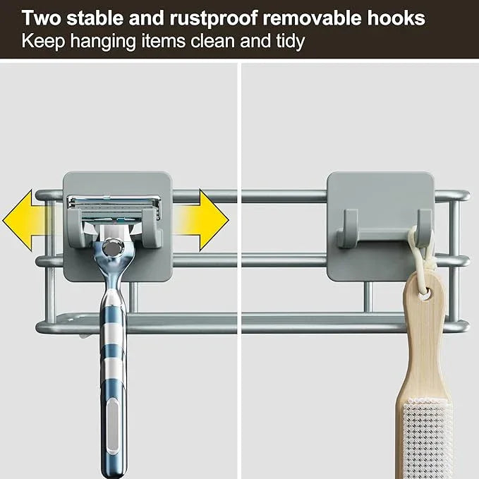 Orimade Adjustable Anti-slip Shower Caddy over Shower Head, Rustproof Bathroom Hanging Organizer with 2 Hooks for Razor, No Drilling Shelves Storage Rack 2 Tier, Light Grey - ModernBath