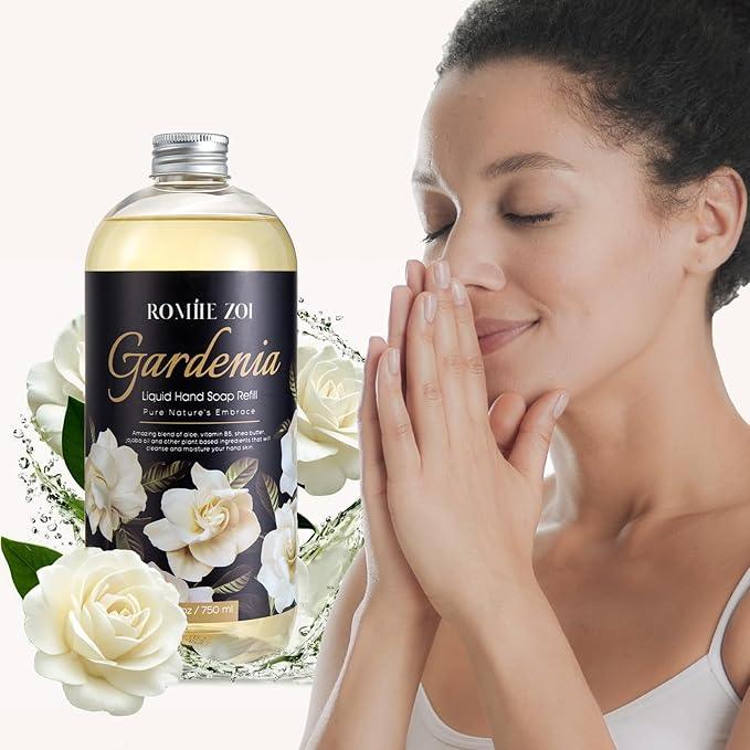 ROMIIE ZOI Hand Soap Refills, Gardenia Liquid Hand Soap, Large 750 ML / 26 FL OZ Bottles (Pack of 3), Gentle & Moisturizing Formula, Natural & Cruelty-Free for Kitchen and Bathroom Soap Dispensers - ModernBath