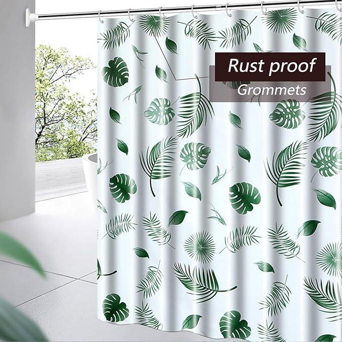 TIKABC Shower Curtain Liner, 4G PEVA Green Leaf Shower Liner, Plastic Waterproof Shower Curtains, 72x72 inch with Grommet Holes 3 Magnetic Weights - ModernBath