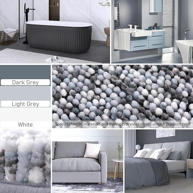 Yimobra Bath Mats for Bathroom Non Slip, 36x24, Extra Soft Chenille Bathroom Rugs, Luxury Fluffy Long Matts for Tub, Plush Shaggy Carpet, Water Absorb, Machine Washable, Light Grey & Dark Grey - ModernBath