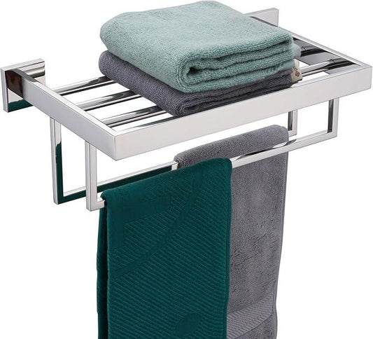 KOKOSIRI Bathroom Towel Shelf 16'' Chrome Towel Rack with Two Bath Towel Bars SUS304 Stainless Steel Wall Mounted, Polished Finish B6003CH-L16 - ModernBath