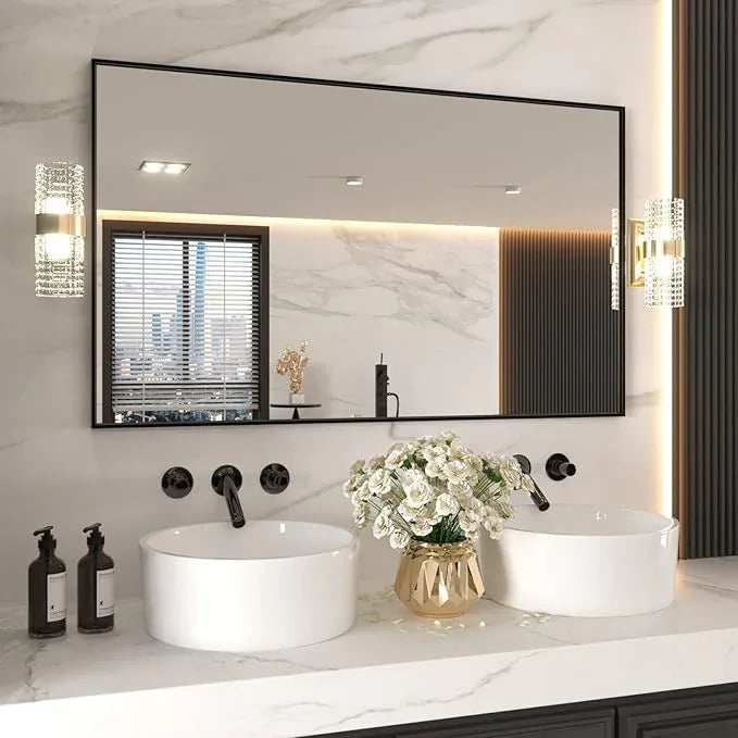 LOAAO 60"X36" Black Rectangle Bathroom Mirror Wall, Matte Black Aluminum Alloy Frame, Tempered Glass, Hangs Vertically or Horizontally, Easy to Install - ModernBath