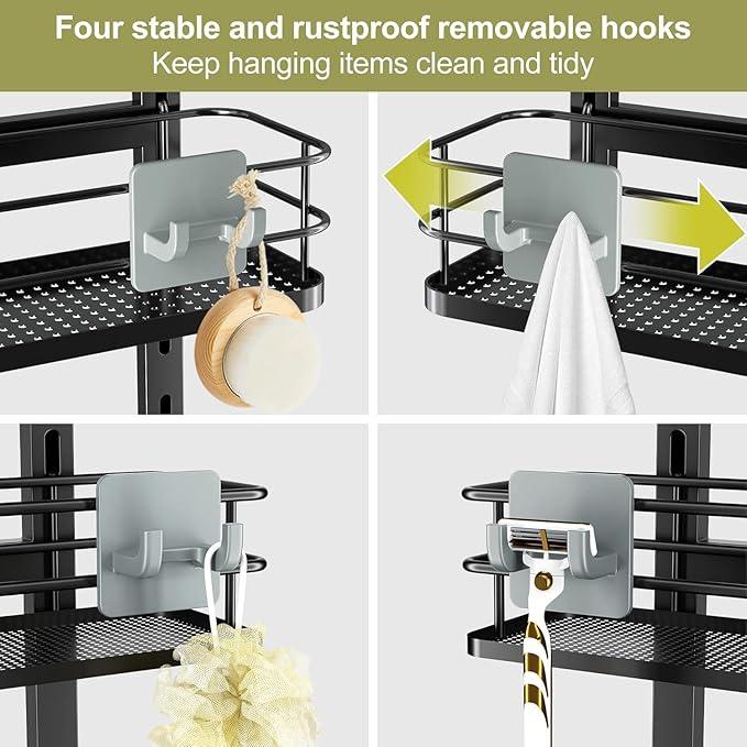 Orimade Adjustable Hanging Over the Shower Door Caddy,Bathroom Organizer Shelf Storage with 4 Hooks for Razor,No Drilling Rustproof Shower Rack Basket, 4 Tier, Matt Black - ModernBath