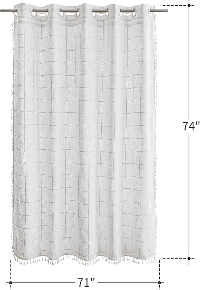 Farmhouse Shower Curtain with Snap-in Liner,No Hooks Needed,Boho Fabric Shower Curtains with Tassels for Rustic Neutral Bathroom Decor,with Magnets,Water Repellent&Machine Washable,White,71x74Inch - ModernBath