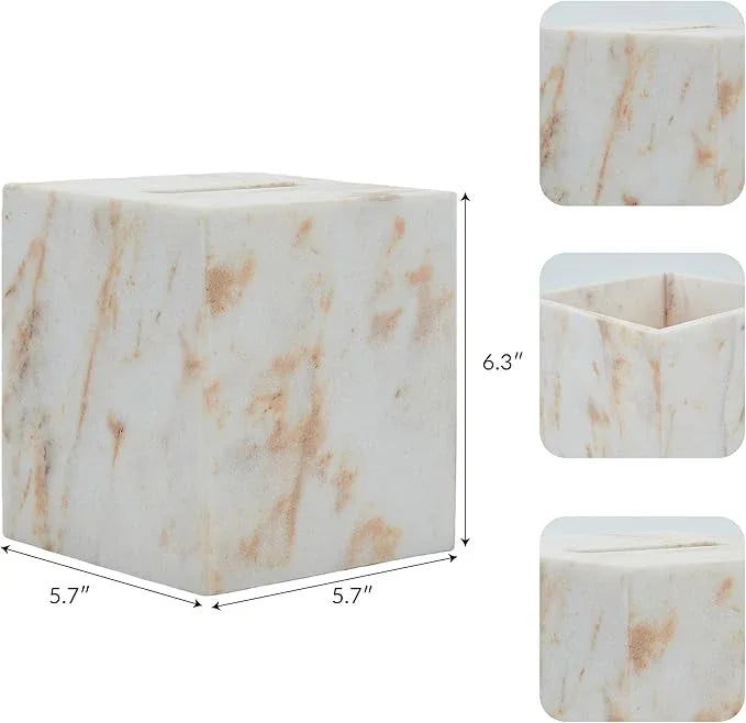 Marble Tissue Box Cover for Bathroom, White with Gold Texture Marble Facial Tissue Holder, Rectangular Toilet Paper Holder Case, Elegant Home Decorative for Vanity, Bedroom, Living Room, Office - ModernBath