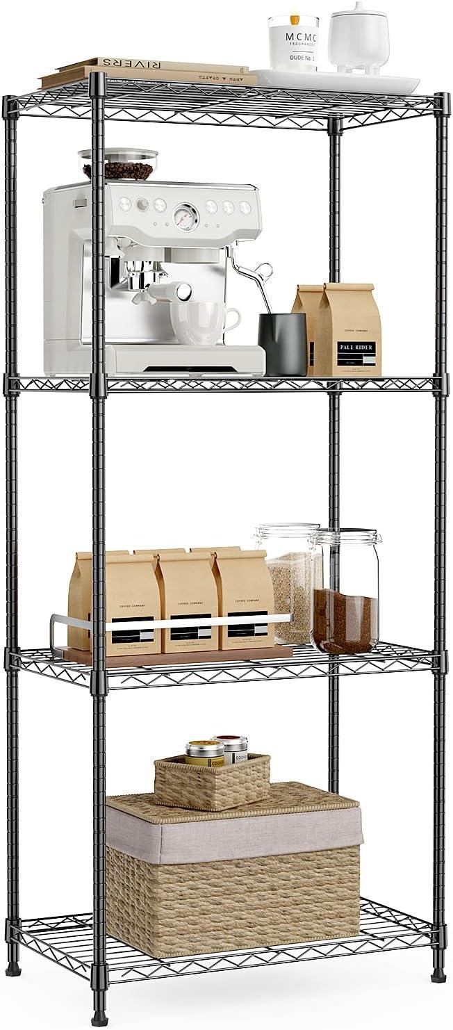 IZEUK 4-Tier Black Steel Storage Shelves, Heavy Duty Utility Wire Rack Organizer for Kitchen, Office, Home, 1000 lbs, 13.7" D x 23.6" W x 53.4" H - ModernBath