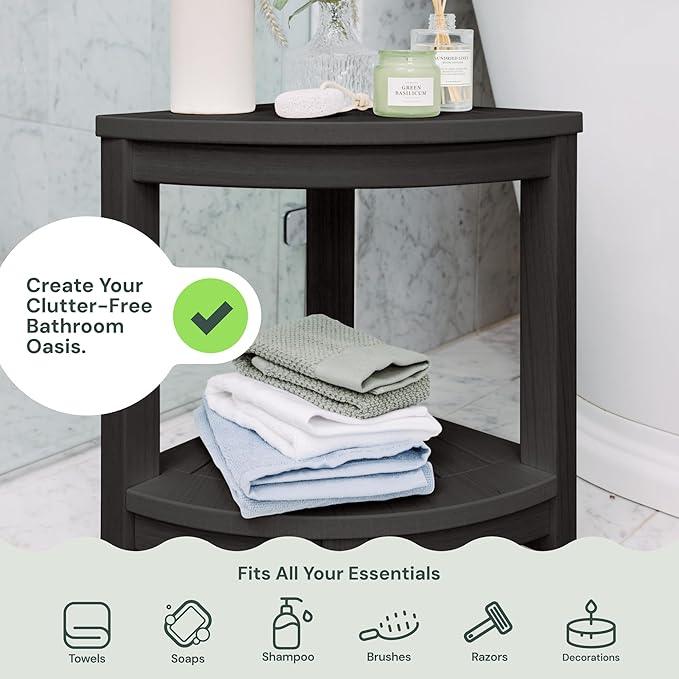 ROHKEX Plastic Corner Shower Stool - Black, Plastic - Shaving Seat & Shower Stool for Shaving Legs - Non-Slip Feet & Waterproof Bench - Space-Saving Storage & Corner Bench, Home Decor Gifts Idea - ModernBath