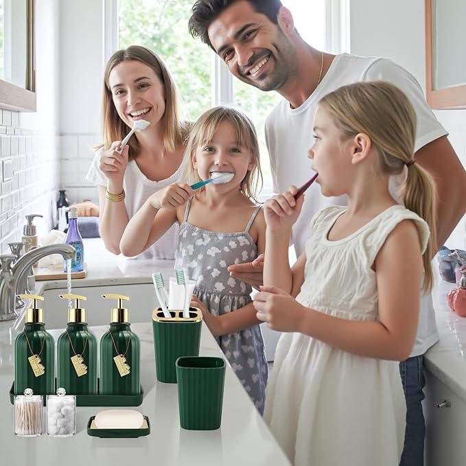 WSBArt 32PCS Bathroom Accessory Set Green Bathroom Accessories Bathroom Set, Shower Curtain Set, 2 Piece Bath Towel Set, 3PC Soap Dispenser, Toilet Brush & Trash Can - ModernBath
