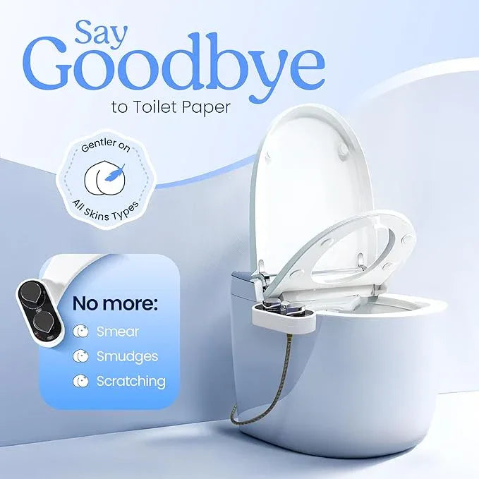 CLEAR REAR Bidet Attachment for Toilet Seat - Non-Electric, Self-Cleaning Dual Nozzle, Adjustable Water Pressure, Rear & Feminine Wash Hygienic Bathroom Upgrades - Fits Elongated Toilets (White) - ModernBath