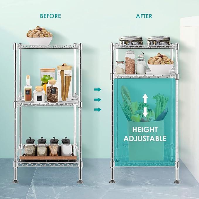 BNSPLY 3-Tier Adjustable Shelving Unit, Metal Wire Rack with NSF Certified, Leveling Feet, Standing Storage Shelf for Laundry, Bathroom, Kitchen, Pantry, Closet, Chrome - ModernBath