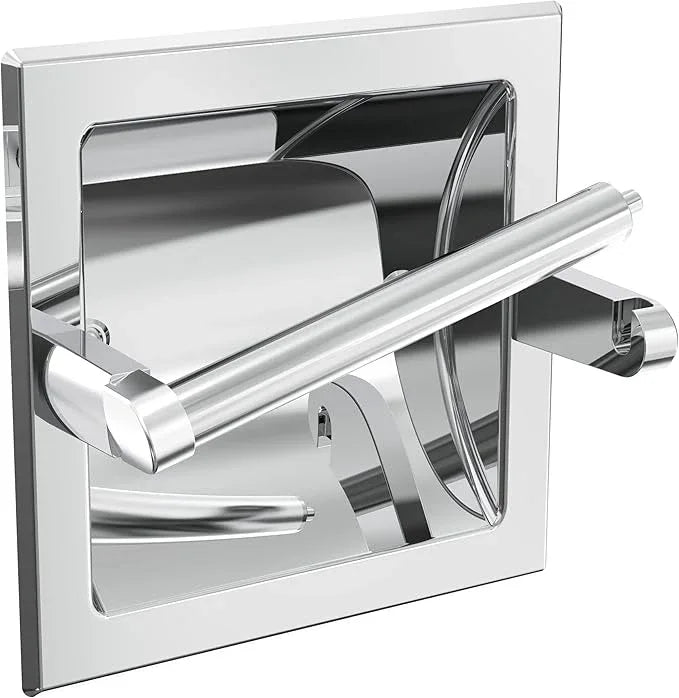 Polished Chrome Recessed Toilet Paper Holder, Bathroom Wall Mount Recessed Pivoting Toilet Tissue Roll Paper Holder Include Rear Mounting Bracket - ModernBath