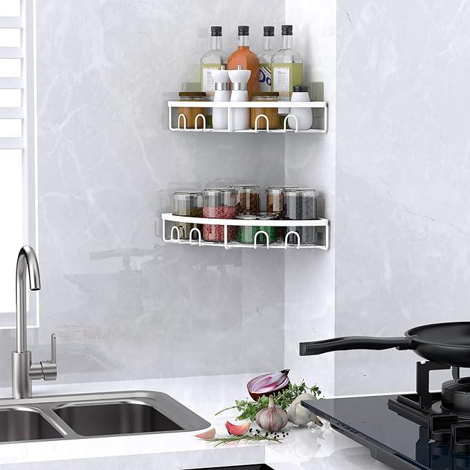 Corner Shower Caddy, 2 Pack Adhesive Bathroom Shower Corner Organizer Shelf, No Drilling Rustproof Wall Mounted Shower Storage Rack Shampoo Holder Organizer (White) - ModernBath