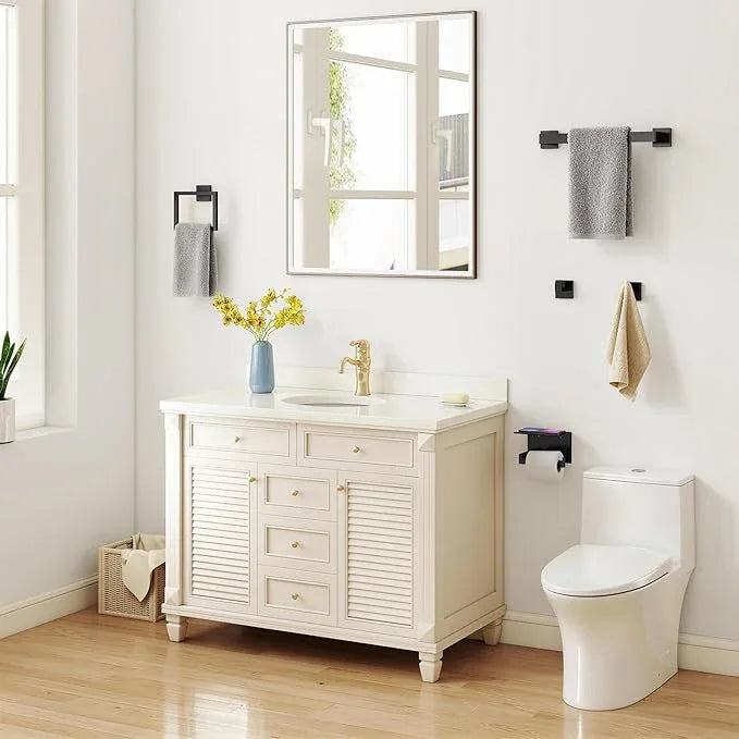 Matte Black Bathroom Accessories Hardware Set 5-Piece, Stainless Steel Towel Racks for Bathroom, 16 Inch Bath Towel Bar Set Wall Mounted - ModernBath