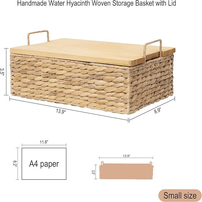 Handmade Water Hyacinth Woven Storage Basket with Lid, Multi - Functional Wicker Organizing Baskets (Small) - ModernBath