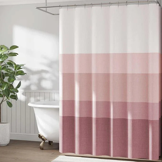 jinchan Ombre Dusty Pink Striped Shower Curtain Waterproof Fabric Shower Curtain for Bathroom Gradual Color Minimalist Design Modern with 12 Hooks 70x72 Inches - ModernBath