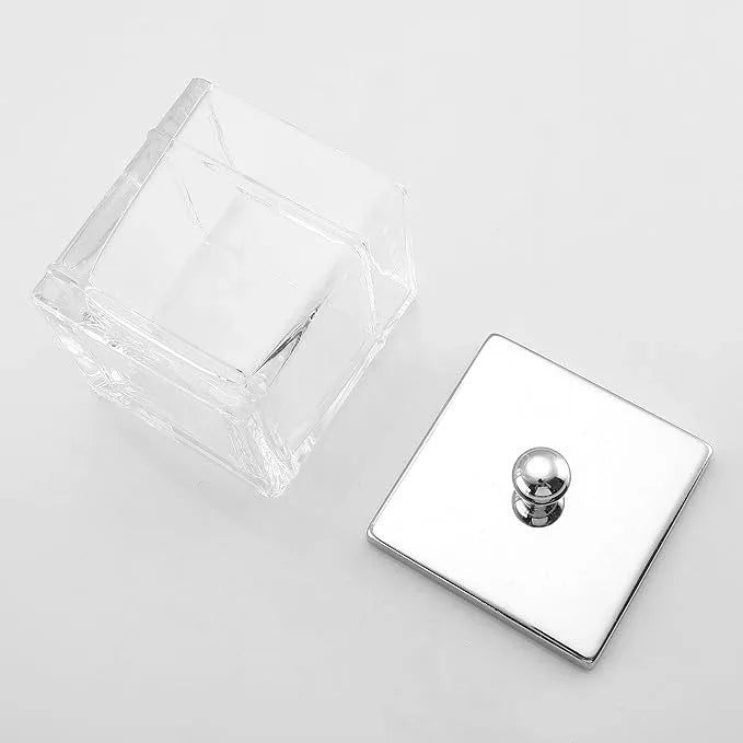 Indecor Home Glass Cotton Jar Holder 2 Pack– Silver/Chrome Lid, Elegant Bathroom Storage Canister for Qtips, Cotton Balls, Floss, Makeup Organizer, Vanity & Bathroom Organization - ModernBath