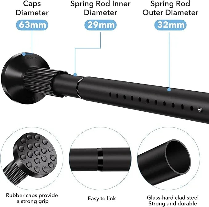 Tension Curtain Rod 51–148 In (4.25–12.33 ft),Extra Long Outdoor Curtain Rod for Window or Bathroom Patio,Easy to Install No Drilling Never Rust,Heavy Duty Adjustable Spring Shower Rod - ModernBath