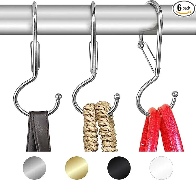 Blau Marité 6 Purse Hanger for Closet. Tote Hanger. S-Shaped Hooks S Hooks Twist Design. Anti Drop S-Shaped Hook for hanging handbags with Safety Buckle to Prevent Falls. Heavy Duty. (Silver, Twisted) - ModernBath