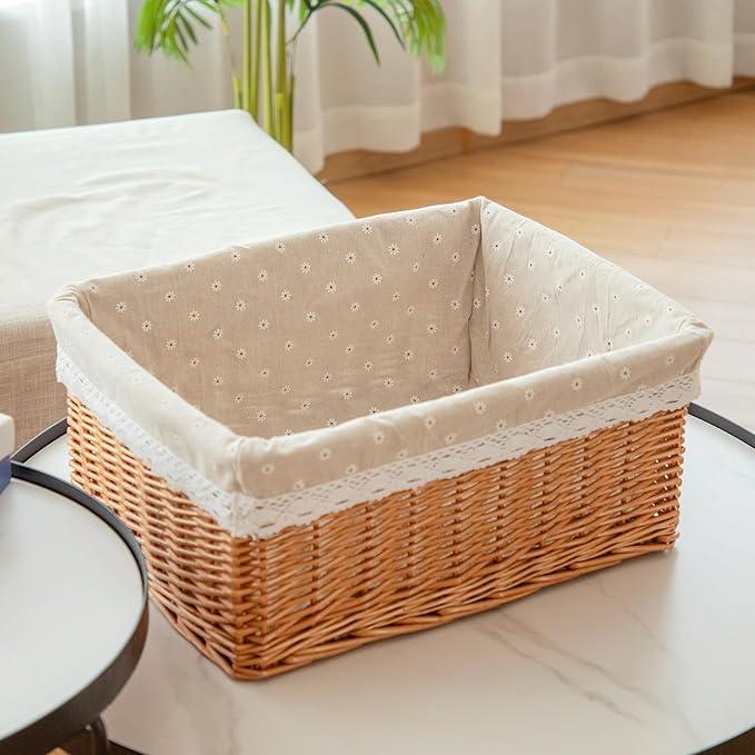 Natural Wicker Storage Rectangular Basket Hand Woven Storage Basket - ModernBath