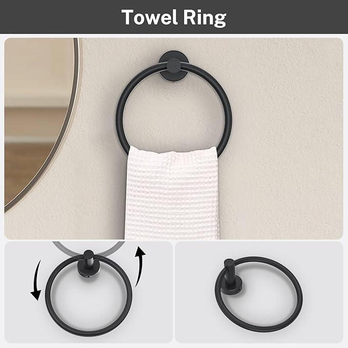Matte Black Towel Bar Set 5 Pieces Bathroom Hardware Accessories Set Round Towel Holder Set for Bathroom Upgraded Toilet Paper Holder Stainless Steel Wall Mounted Towel Rack Set,23.6 Inch - ModernBath