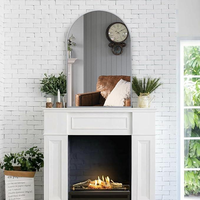 Minuover 28" x 36" Silver Arched Mirror, Large Arch Bathroom Vanity Mirror, Modern Aluminum Alloy Metal Frame Arch Mirror for Living Room, Bedroom, Entryway, Tempered Glass, Shatter Proof, Anti-Rust - ModernBath