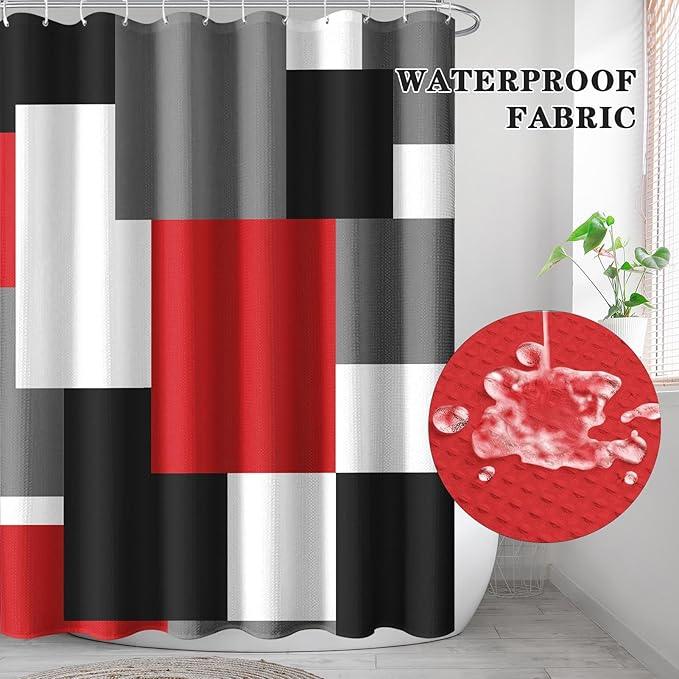 Culudea Geometric Red White Shower Curtain Set, Black and Gray Modern Bathroom Window Waterproof Shower Curtain Set for Bathroom Decor - ModernBath