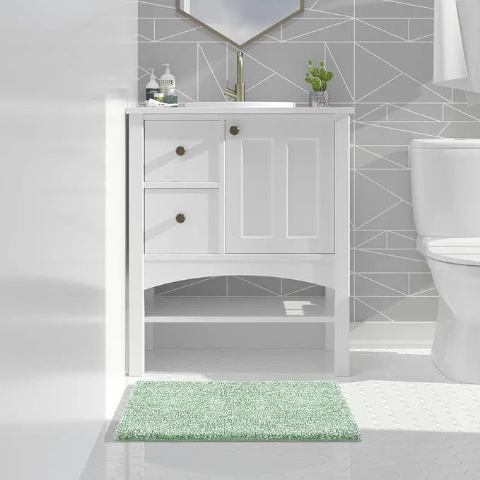 Yimobra Bathroom Rugs Non Slip Washable 24x17, Ultra Soft Absorbent Microfiber Bath Mat, Dual-Tone Decor Rug with Rubber Backing for Bathroom Floor, Tub and Shower, Home Essentials,Green and White - ModernBath