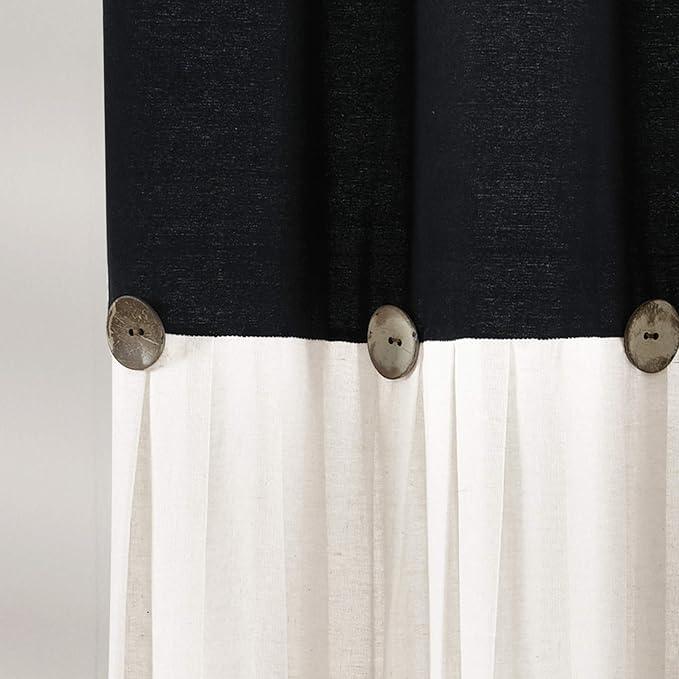 Lush Decor Linen Button Shower Curtain, 72" W x 72" L, Black & Off White - Black Shower Curtain Fabric - Bathroom Curtain - Farmhouse Bathroom Decor - ModernBath
