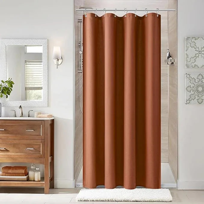 Naturoom Terracotta 48 Inch Boho Shower Curtain - Stall Narrow Half Linen Ultra Thick Fabric Shower Curtain Set with Hooks, Farmhouse Rustic RV Camper Bath Curtains for Bathroom, 48x72 - ModernBath
