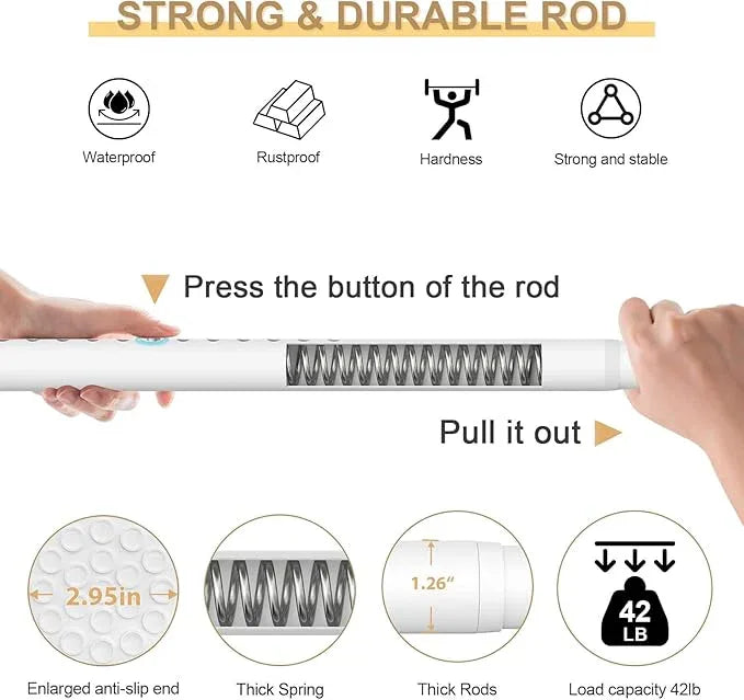 ZipGlo Tension Curtain Rod 51-168inches,White Heavy Duty Curtain Rods No Drilling,Shower Curtain Rods Spring Tension Long Outdoor Curtain Rod for Bathroom,Patio - ModernBath